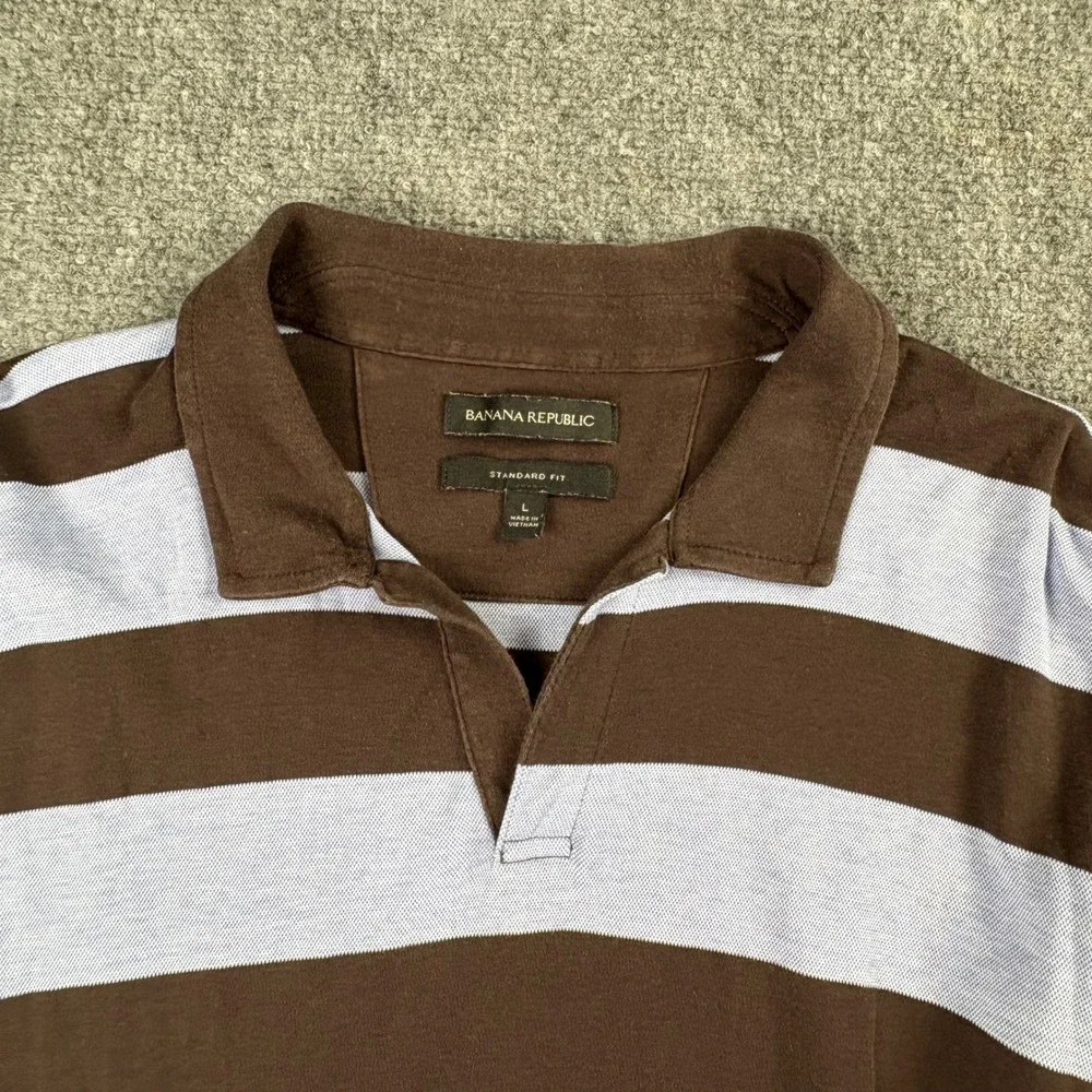 Banana Republic Lux‎ Rugby Stripe Polo Shirt Men L Brown Standard Fit Preppy Y2K